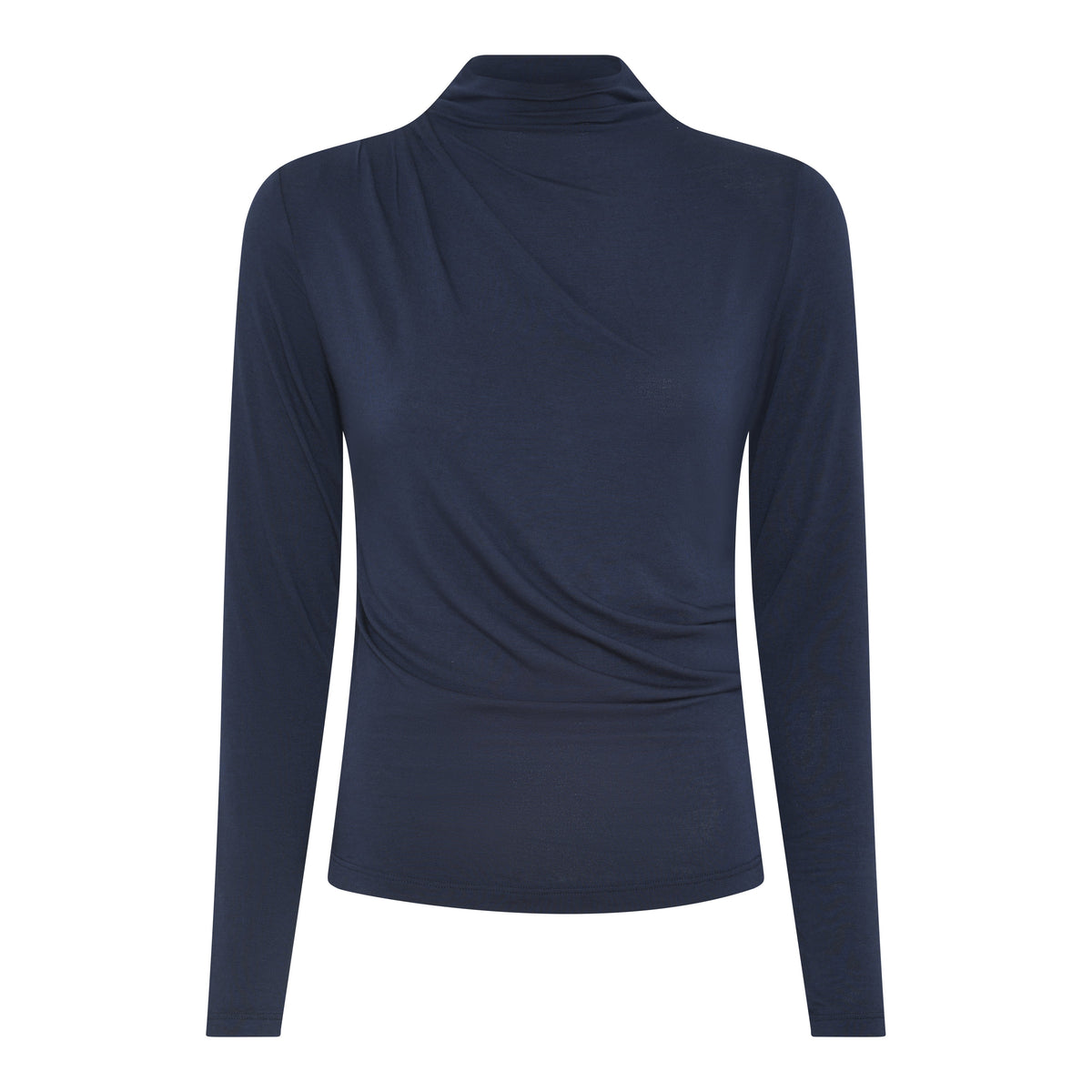 FRAU Detroit cashmere top med høj hals og draperingsdetaljer – farve mørk navy