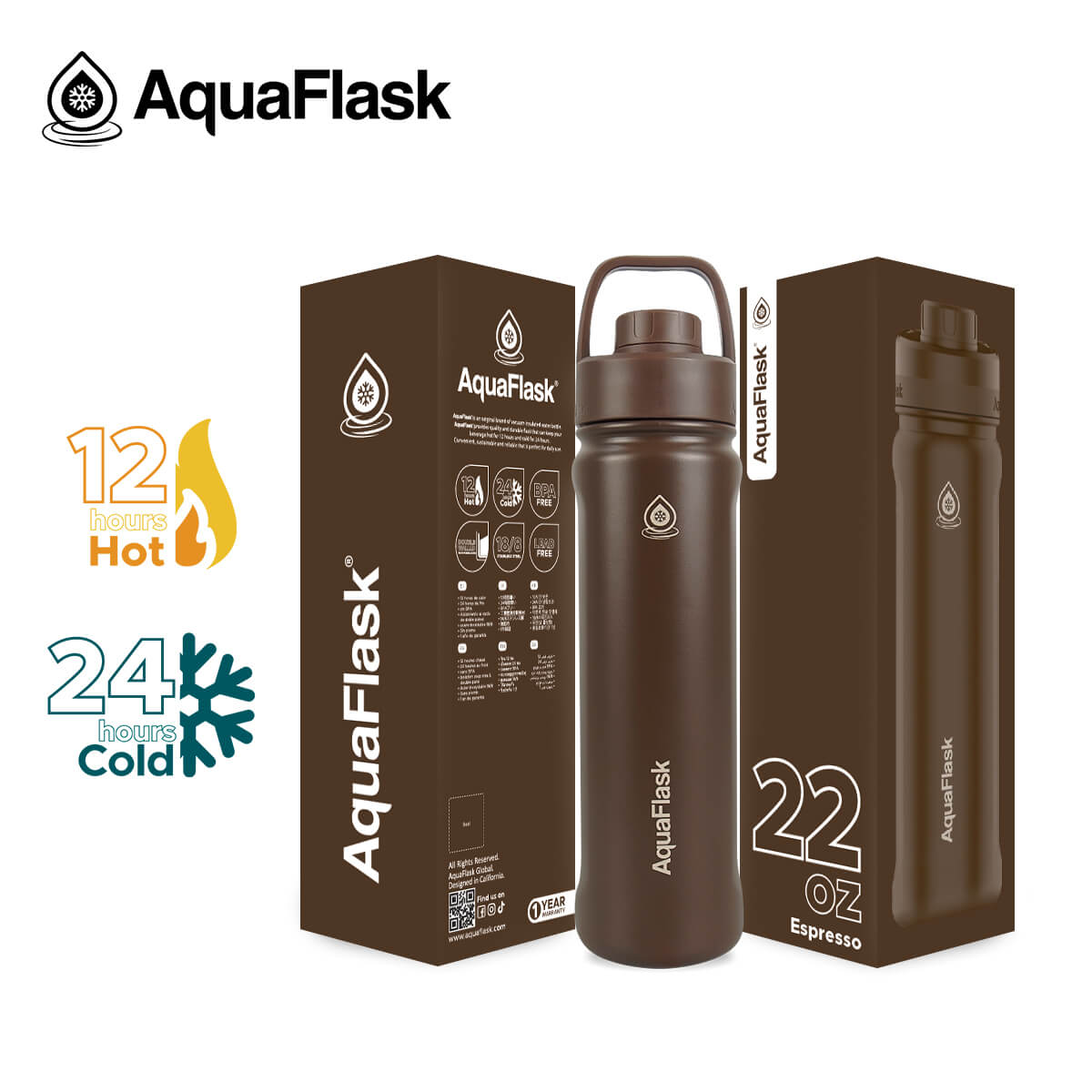 Aquaflask Sports Bottle 650 ml drikkedunk i Espresso