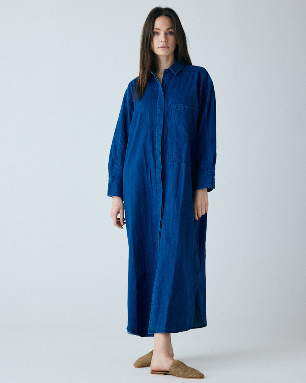 FRAU Lyon Lang Denim Kjole i Clear blue denim