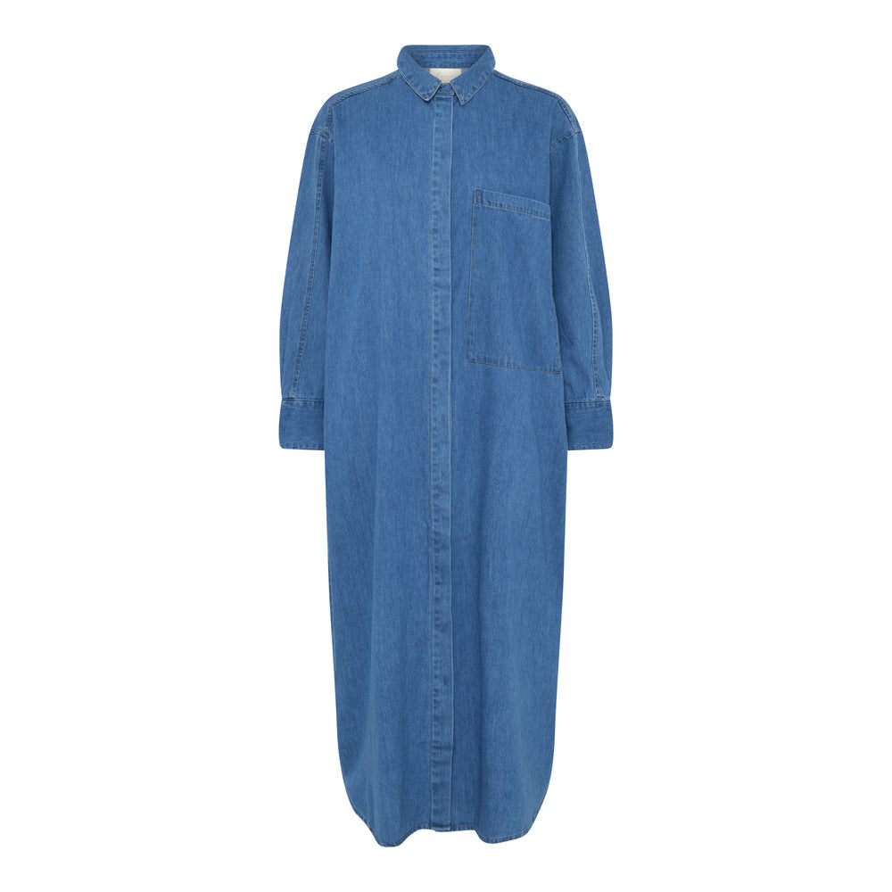 FRAU Lyon Lang Denim Kjole i Medium blue denim