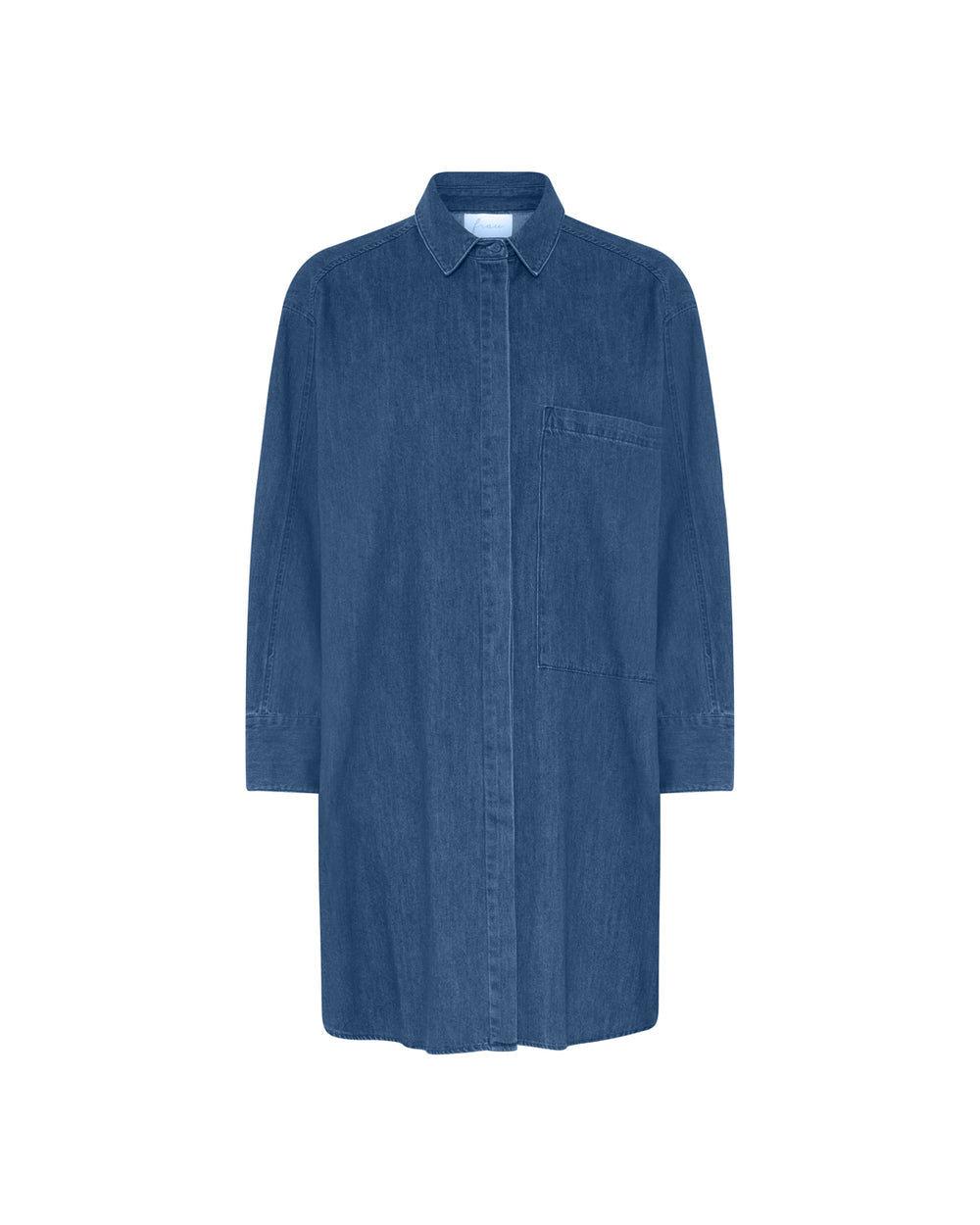 FRAU Lyon Lang Denim Skjorte i Medium blue denim