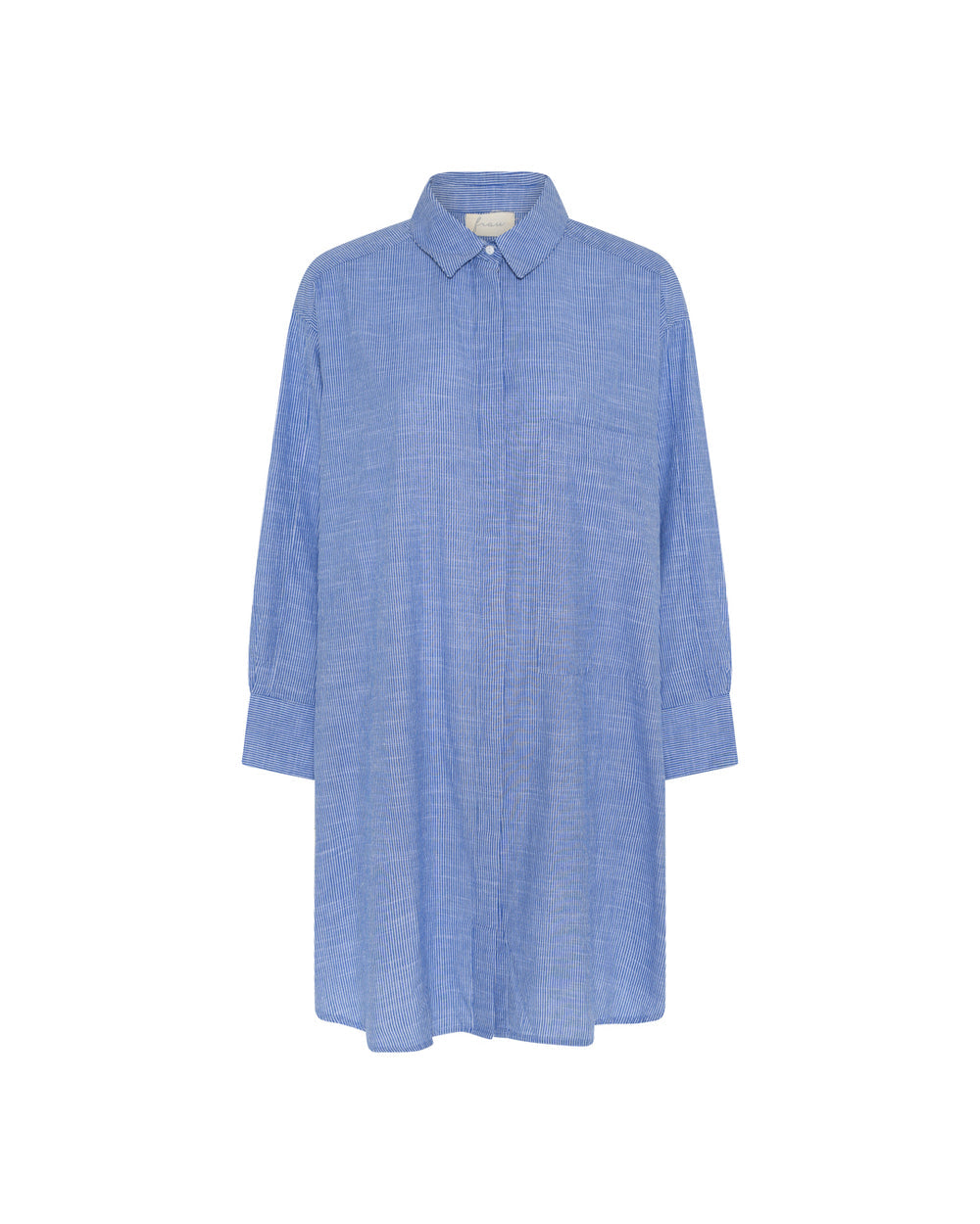 FRAU Lyon Lang Skjorte i Medium Blue Stripe
