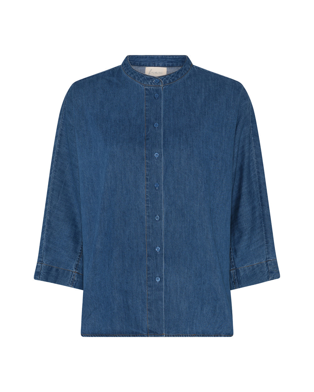 FRAU Seoul Kort Denim Skjorte i Medium blue denim