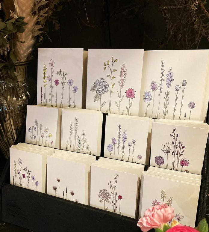 Til og fra kort – Håndtegnet kort med blomster