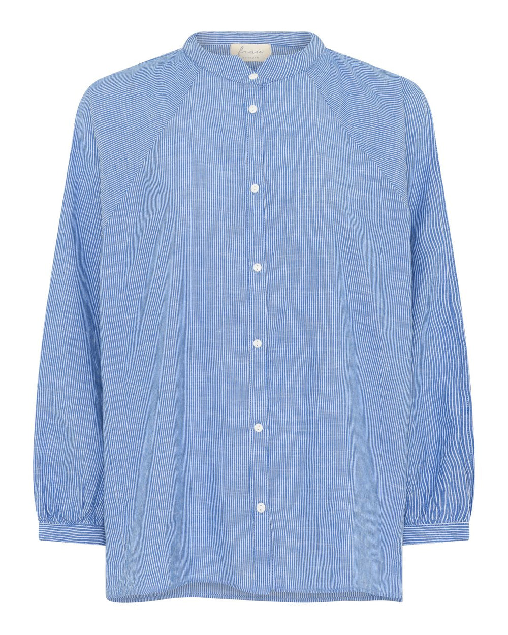 FRAU Tokyo Kort Skjorte i Medium Blue Stripe