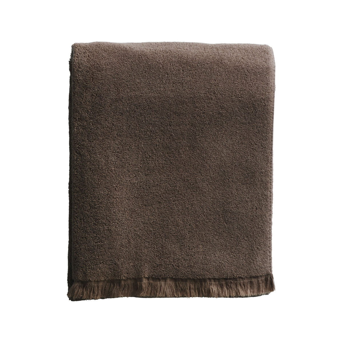 Tine K Home Frill badehåndklæde i mocca bomuldsfrotté med frynser, 100 x 150 cm