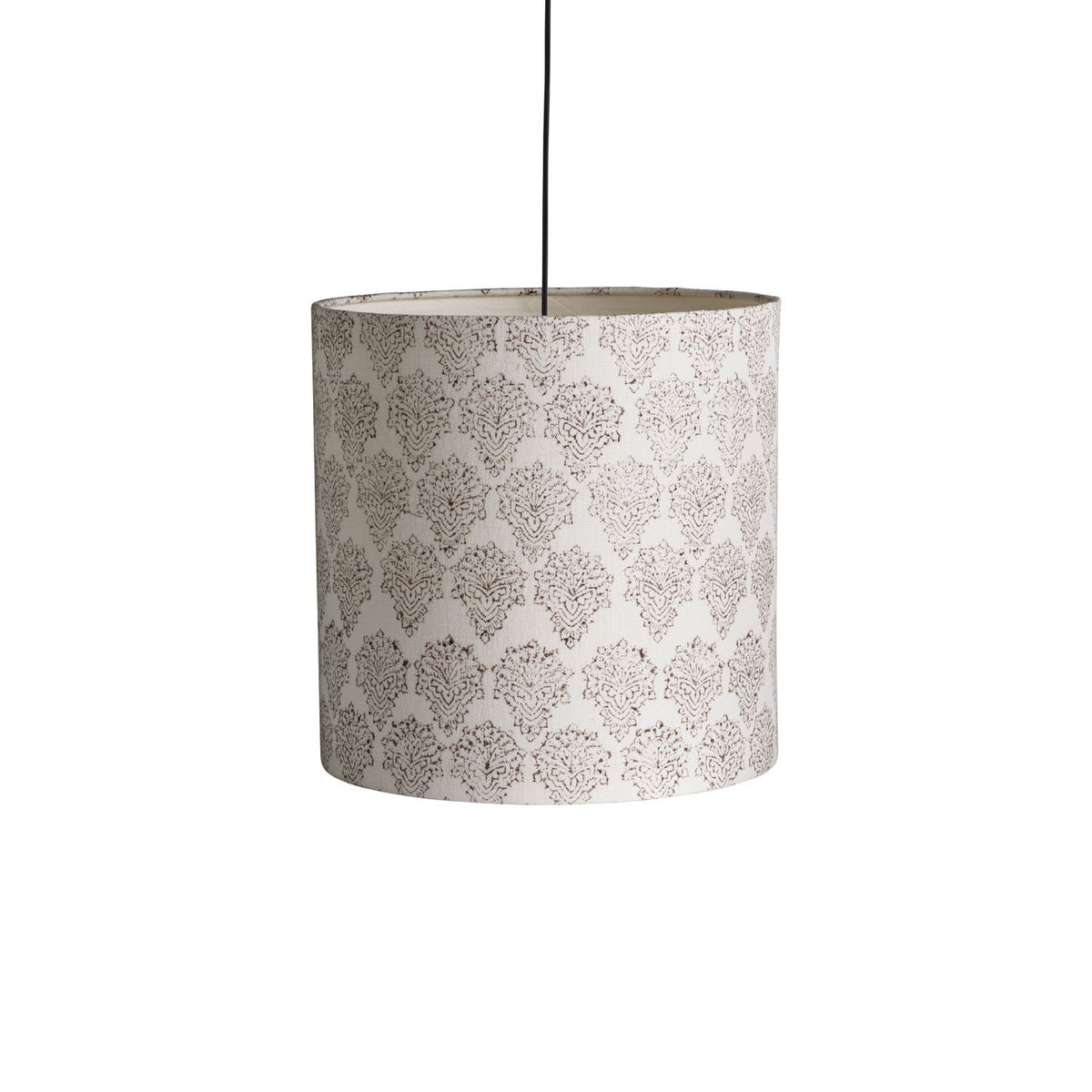 Tine K Home Indi lampeskærm i mocca blokprintet hør, Ø 30 x H 30 cm – detalje/miljøbillede
